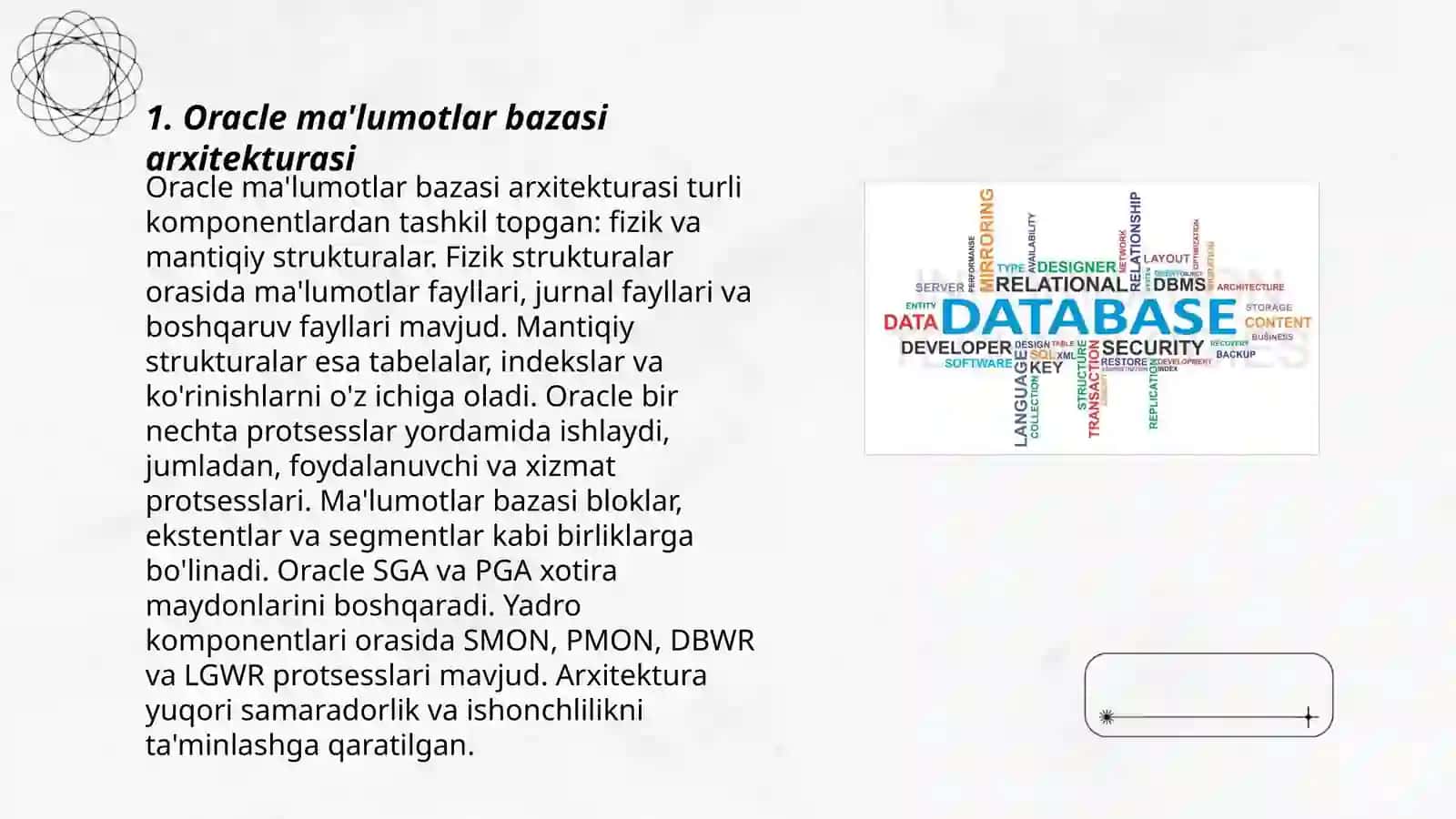 Oracle ma'lumotlar bazasi arxitekturasi 3