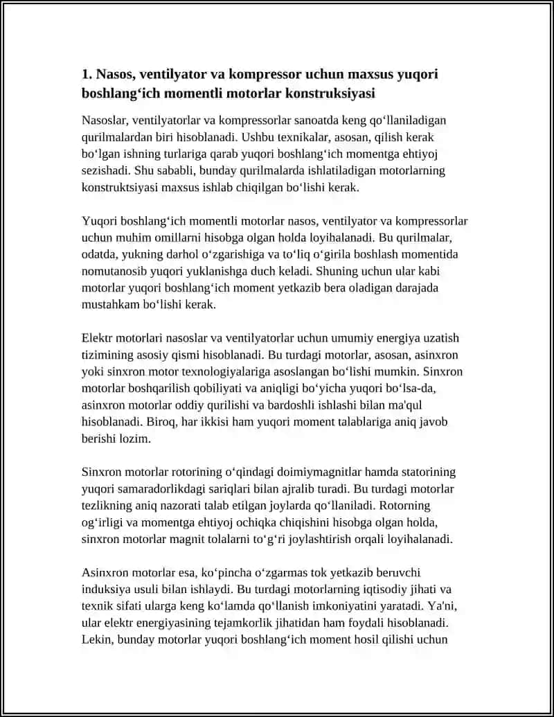 NASOS, VENTILYATOR, KOMPRESSOR UCHUN MAXSUS MOTOR KONSTRUKSIYALARI 3