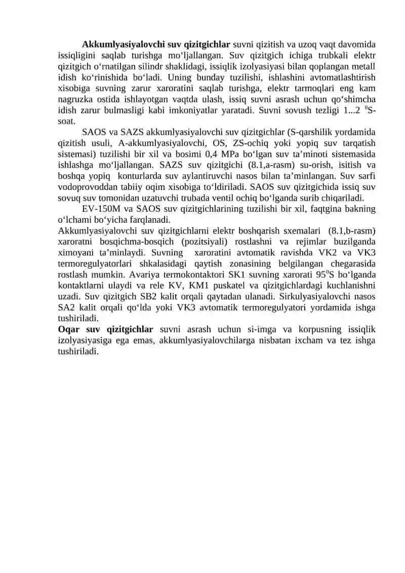 QISHLOQ VA SUV XO‘JALIGI ELEKTR ISITISH USKUNALARI. ELEKTR SUV QIZITGICHLAR, BUG‘ GENERATORLARI VA ELEKTR BUG‘ QOZONLARI 3