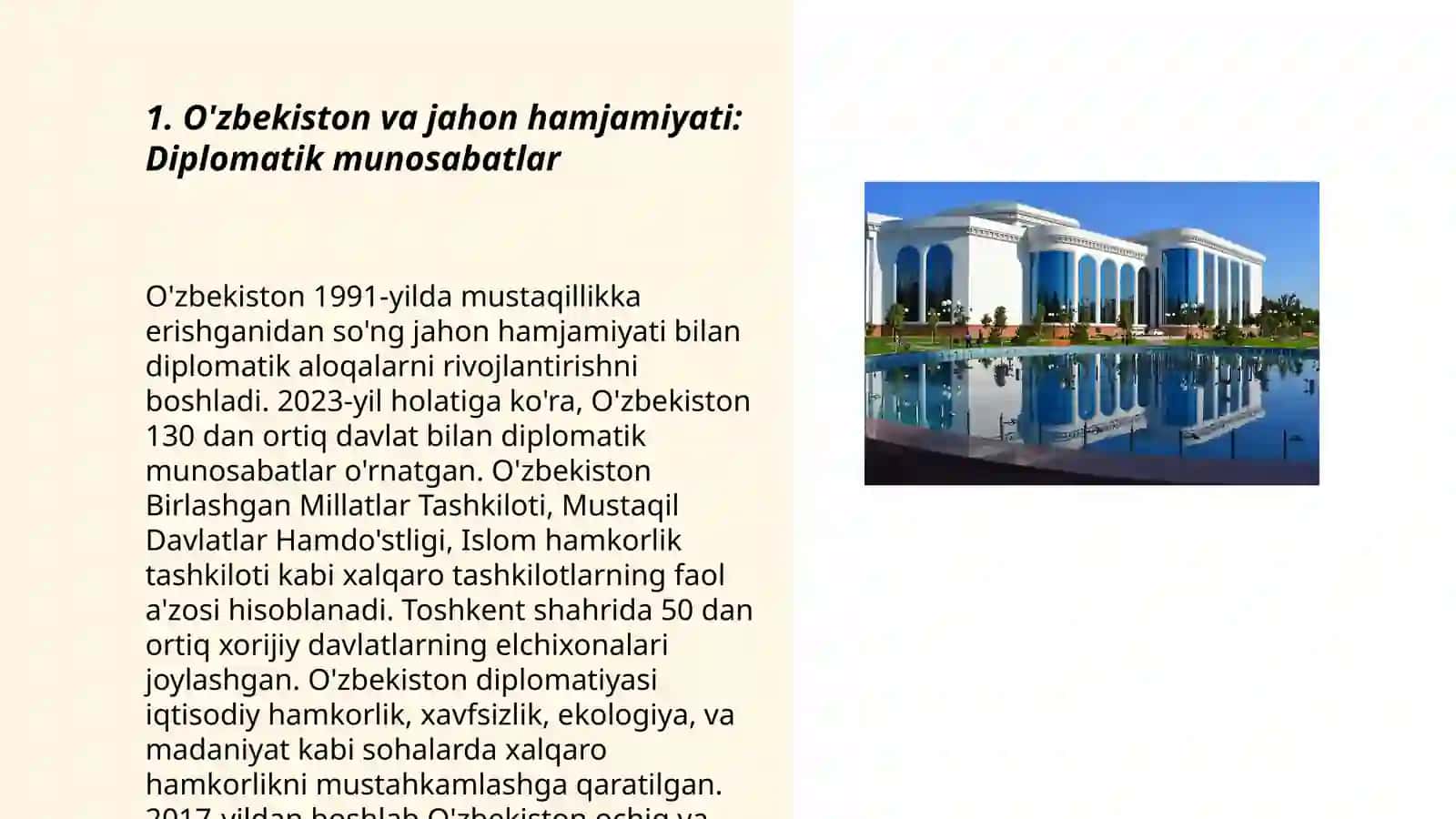 O'zbekiston va jahon hamjamiyati: Diplomatik munosabatlar 3