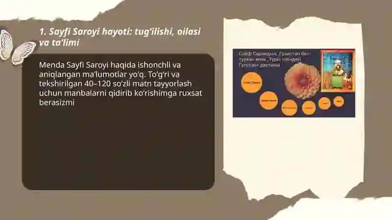 Sayfi Saroyi hayoti va ijodi. "Gulistoni bit-turkiy" asari haqida 3
