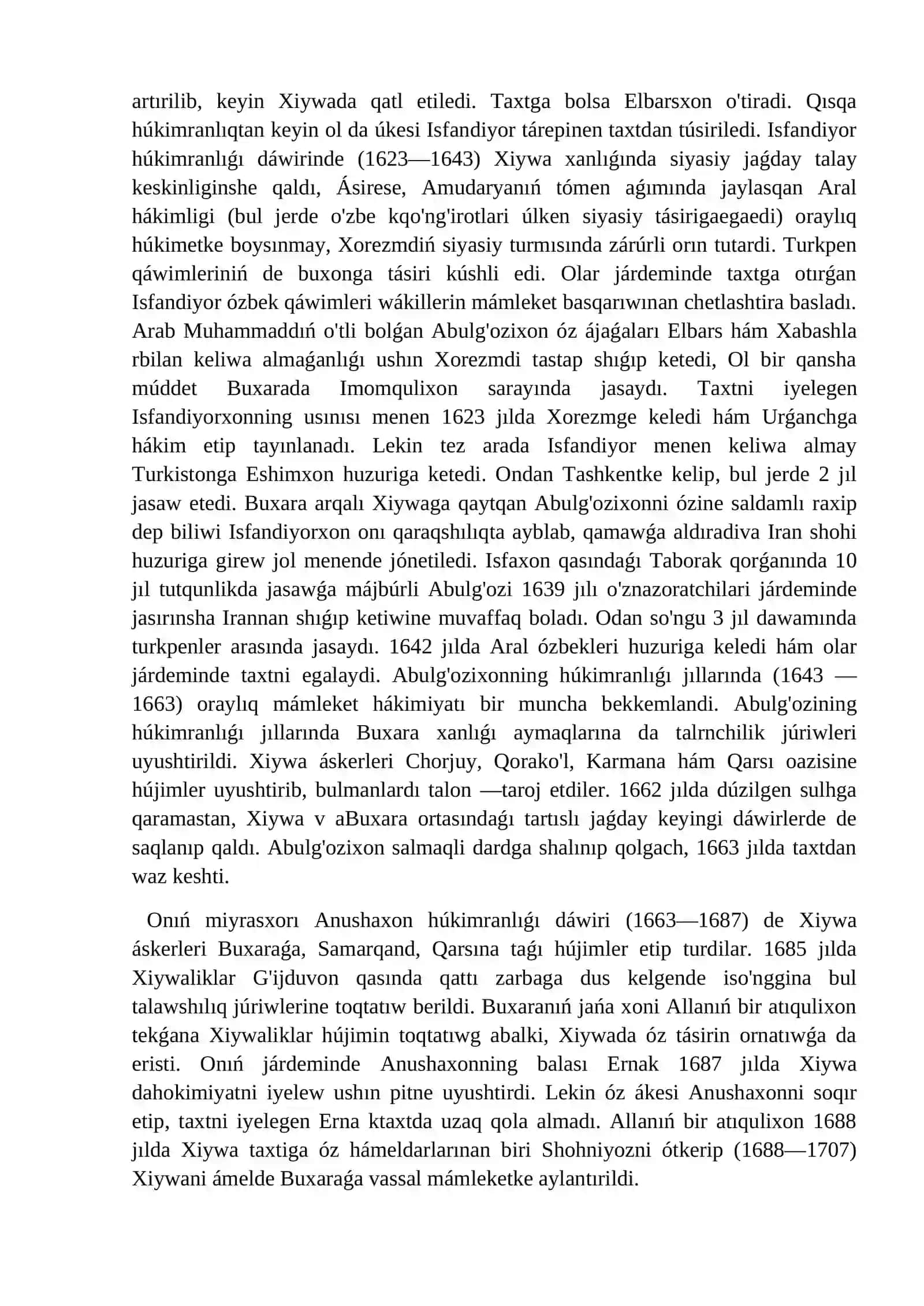 XVI-XVII ásirlerde Xiywa xanlıǵı 3