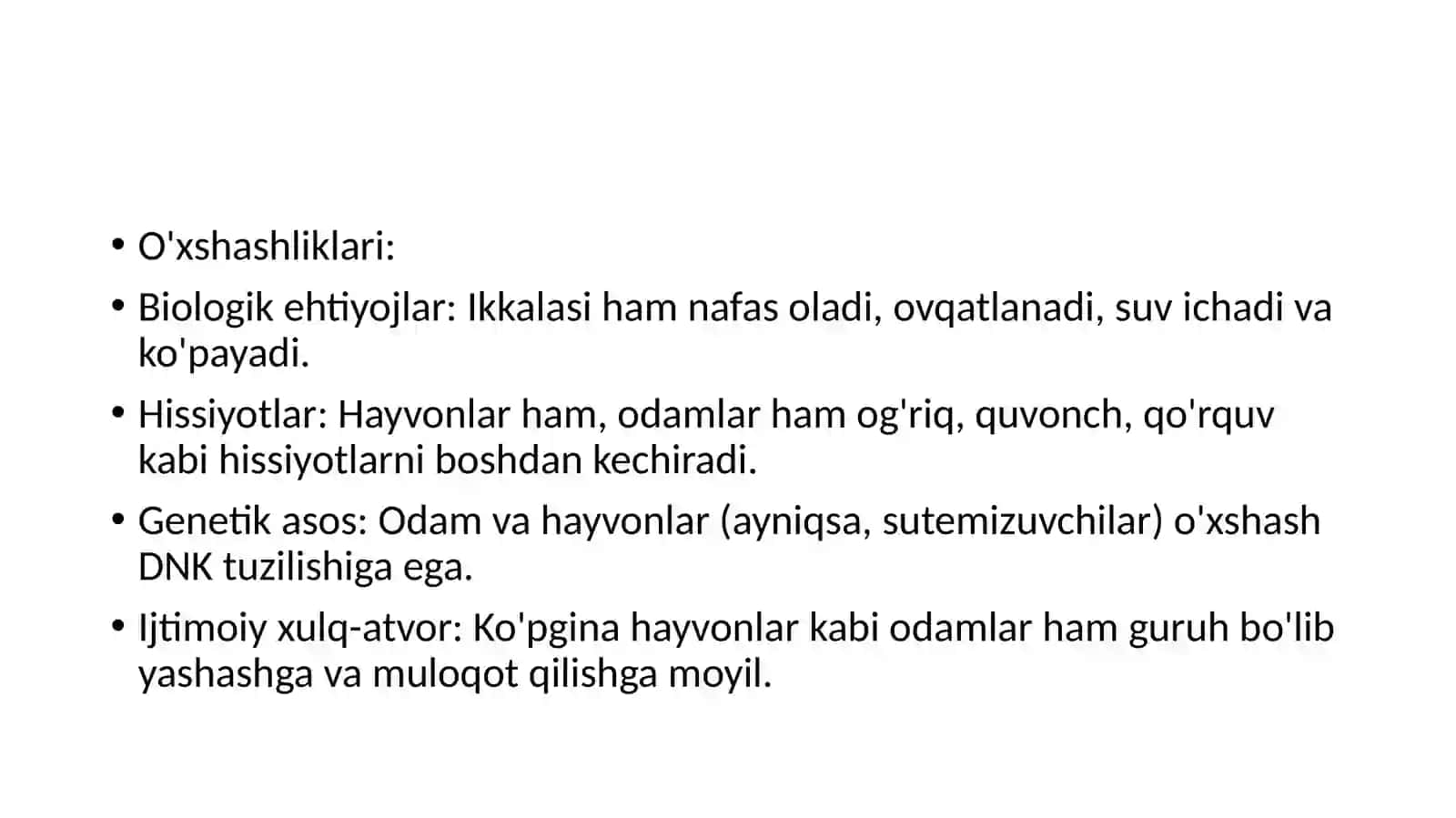 Odam bilan hayvonlar ortasidagi o’xshashliklar va farqlar 3