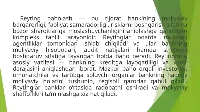 Tijorat banklari faoliyatini reyting baholash 3