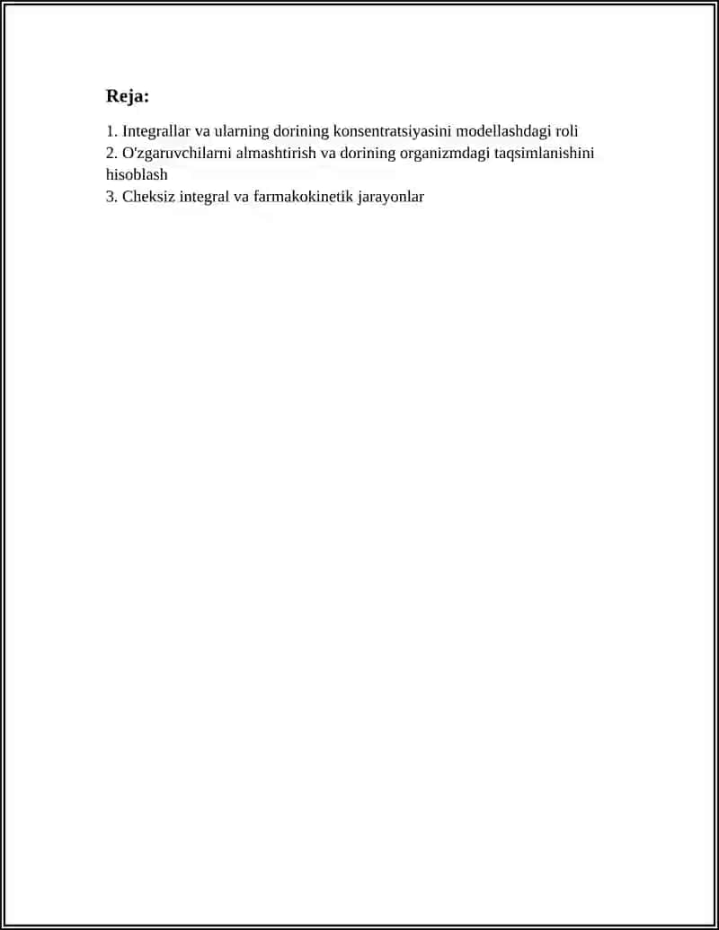 ORGANIZMDAGI DORI KONSENTRATSIYASINI MODELLASHTIRISHDA INTEGRAL HISOB TATBIQLARI 3