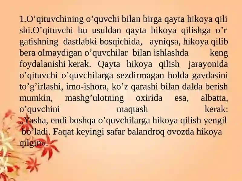 Matn mazmunini qayta hikoyalash va o‘zlashtirishda ijodiy ishlar. 3