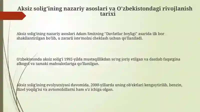 Aksiz soligʻining nazariy asoslari va O'zbekistondagi rivojlanish tarixi 3