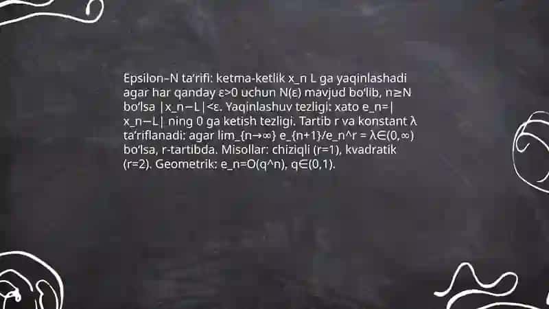 Sonlar ketma-ketligining yaqinlashuv tezligi va chegaraviy nuqtalar nazariyasi 3