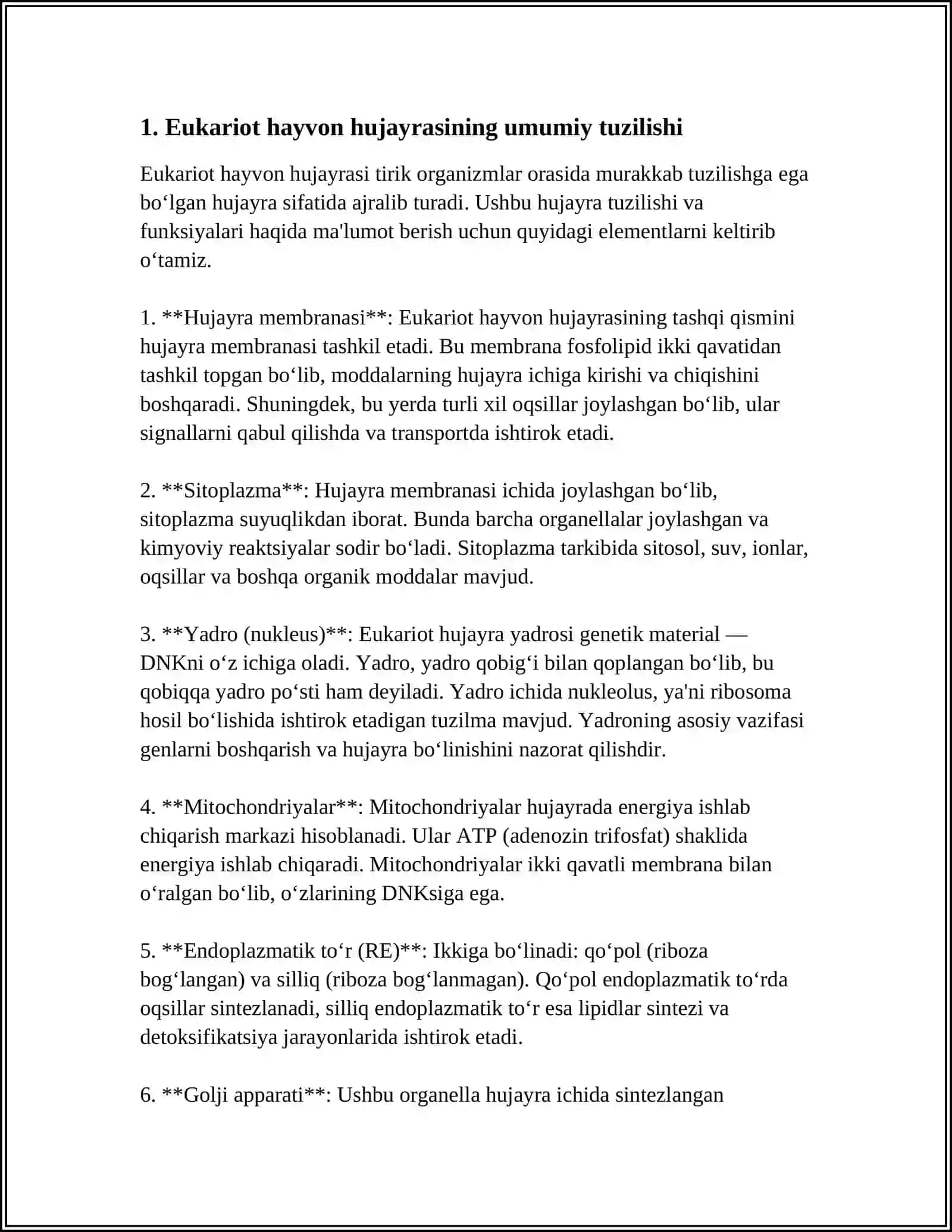 EUKARIOT HAYVON HUJAYRALARNING TUZULISHI 3