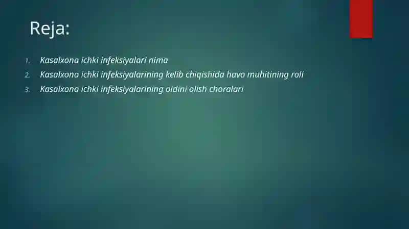 Kasalxona ichki infeksiyalarni kelib chiqishi uchun havo muhitining bakteriologik ifloslanganligining ahamiyati 3