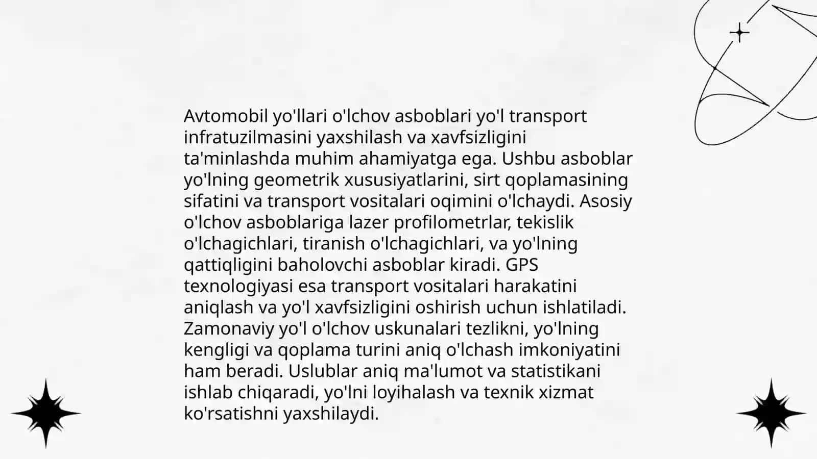 Avtomobil yòllari va yòl elementlari bòyicha geodezik nazarot va tahlil 3