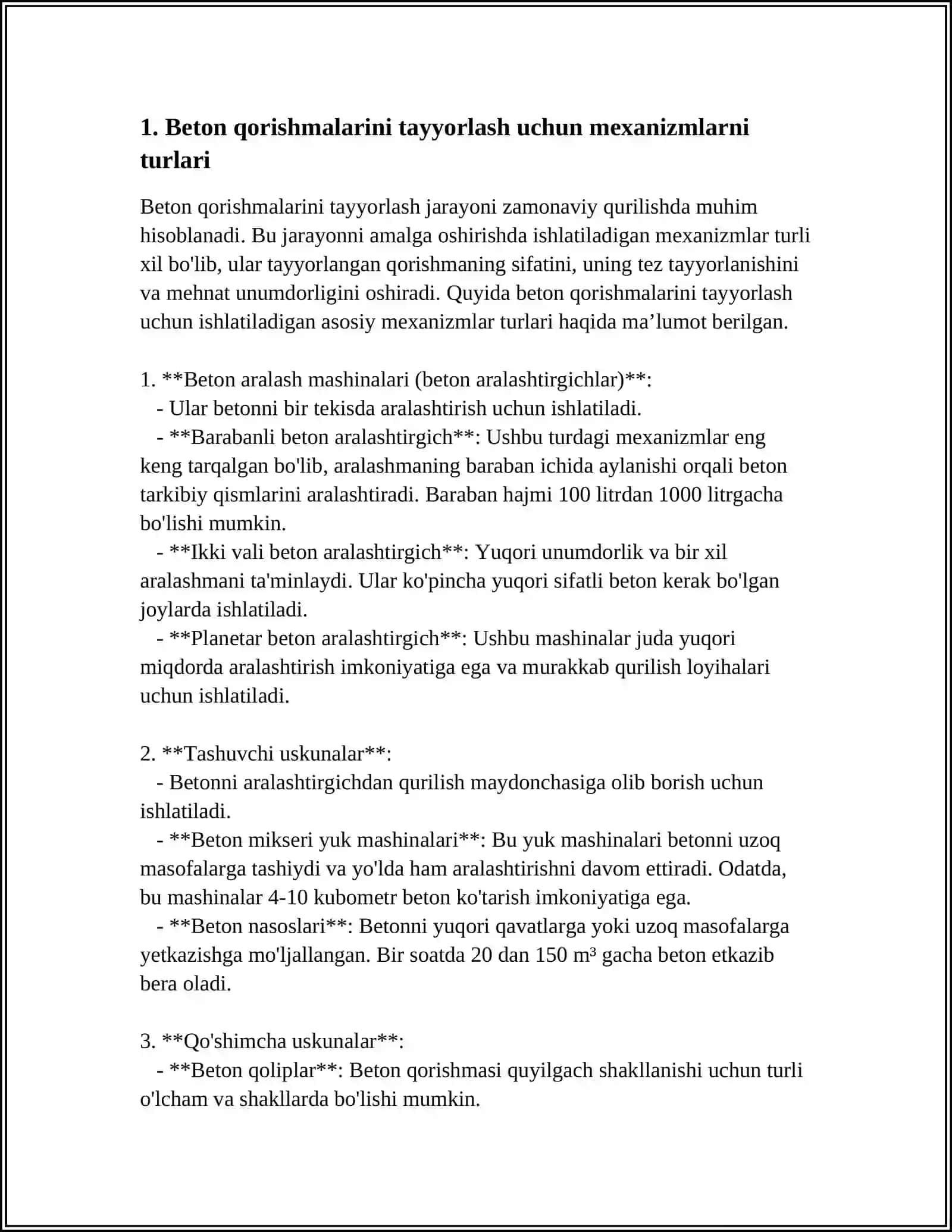 BETON QORISHMALARINI TAYYORLASH MASHINALAR VA UNING KOMPONENTLARI 3