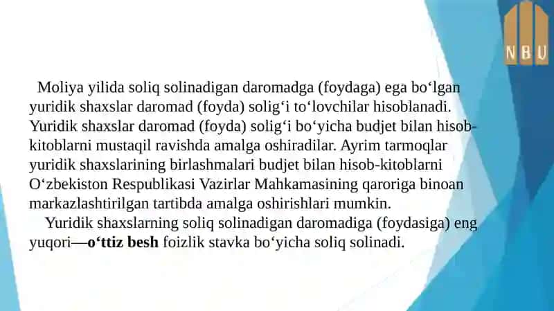 Soliq huquqi Yuridik shaxslardan olinadigan foyda solig`i 3