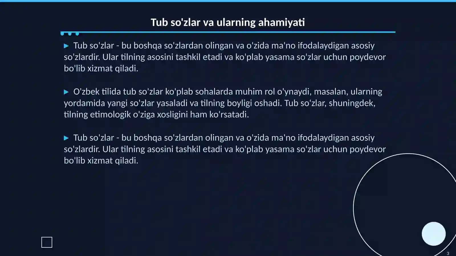 Tub va yasama so'zlar. So'z yasalishi (derivatsiya). Ona tilida yasash usullari: afdiksatsiya, kompozitsiya, semantik, fonetik, abbreviatsiya 3