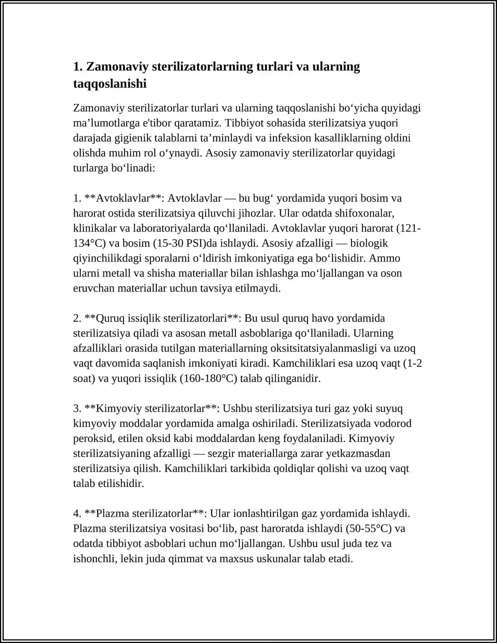 ZAMONAVIY STERILIZATORLARNING TURLARI VA ULARDAN FOYDALANISH QOIDALARI 3