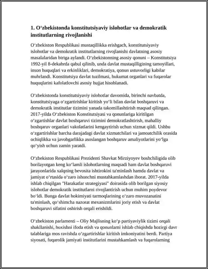 OʻZBEKISTONDA HUQUQIY SIYOSIY ISLOHOTLARNING AMALGA OSHIRILISHI, DEMOKRATIK JAMIYATNI SHAKLLANTIRISH YOʻLIDAGI ISLOHOTLAR 3