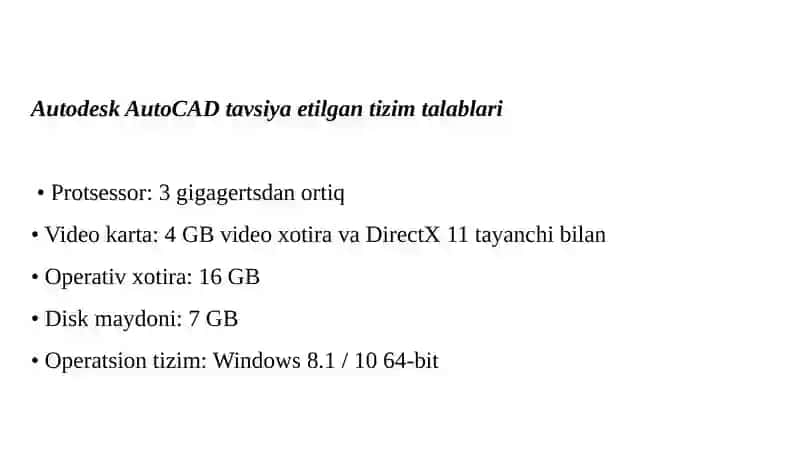 Autodesk AutoCAD tizim talablari 3