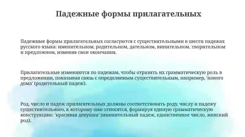 Падежная форма имен прилагательных 3