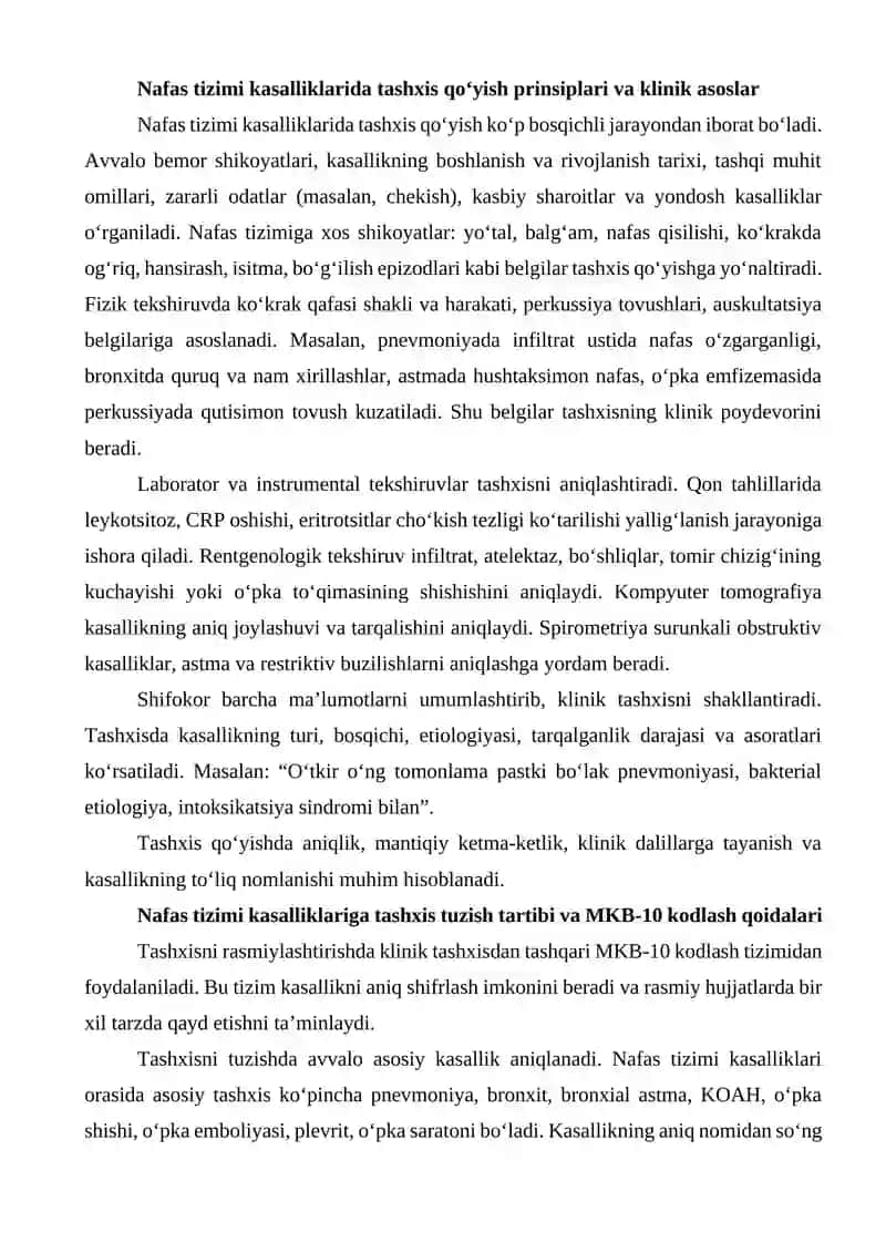 Nafas tizimi a’zolari kasalliklari bo‘yicha diagnozlar tuzish va o‘lim haqidagi ma’lumotnomani to‘ldirish 3