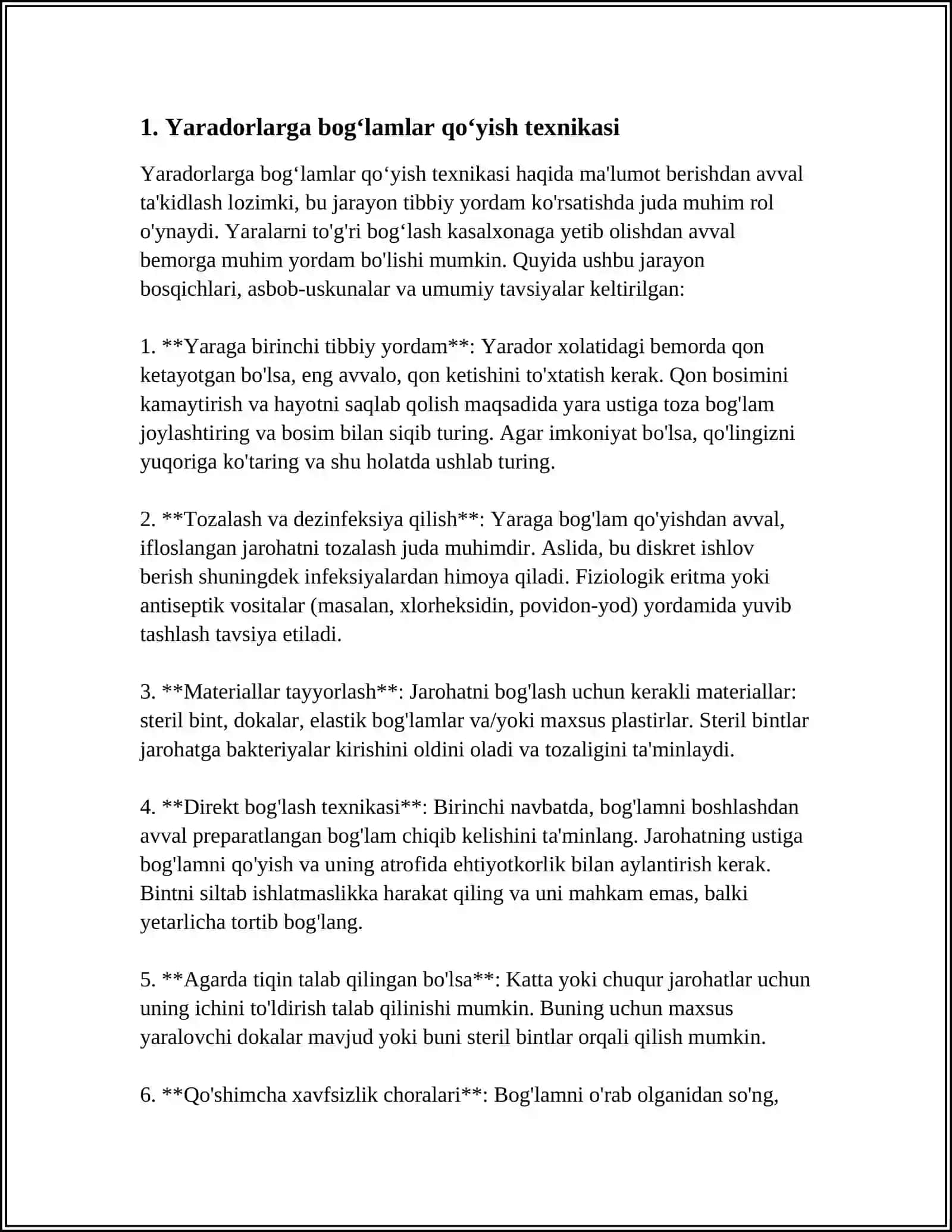 Yaradorlarga bogʻlamlar qoʻyish texnikasi 3
