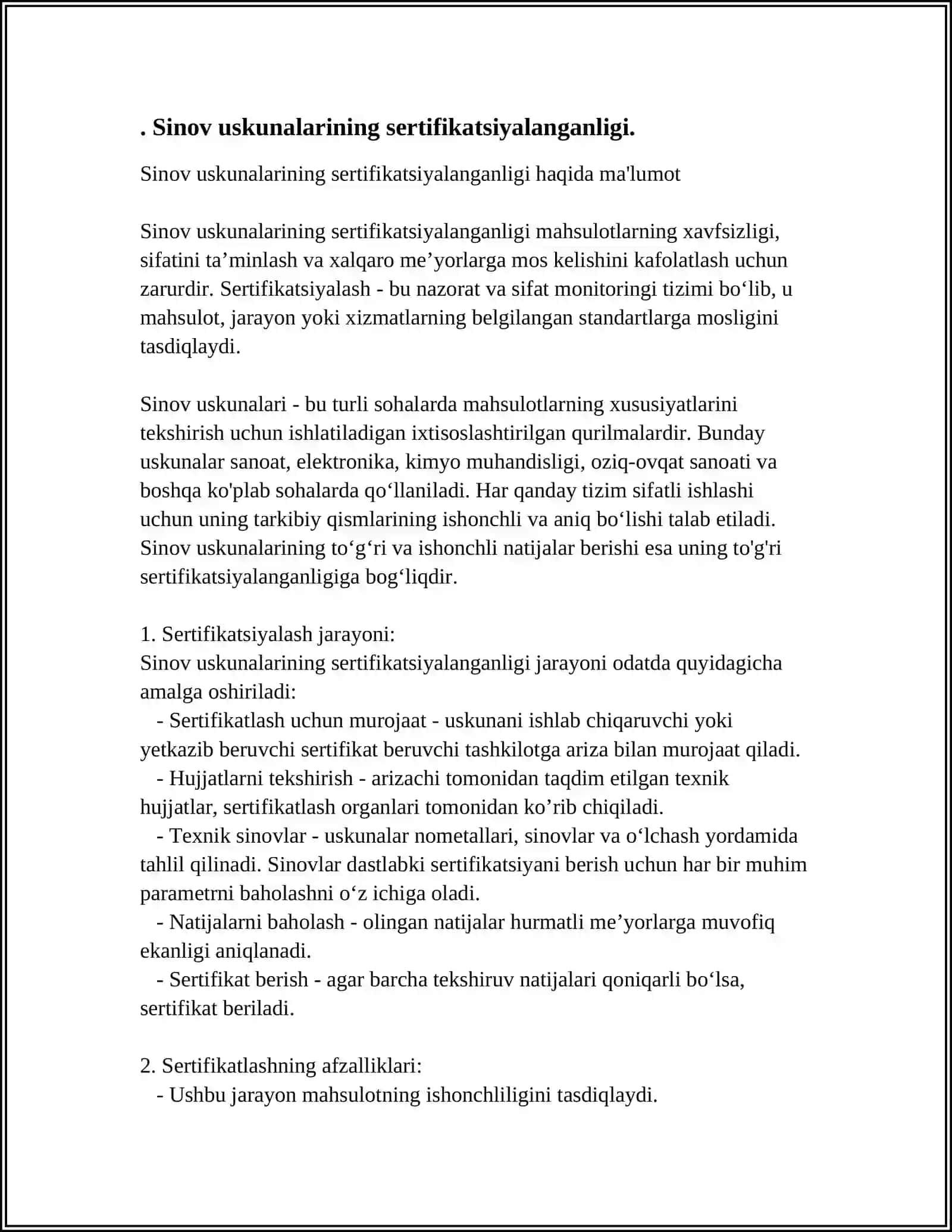 SINOV USKUNALARIGA QÒYILADIGAN TALABLAR 3