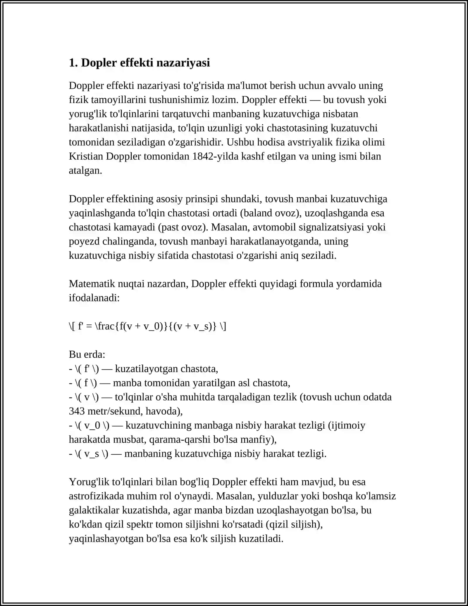 DOPLER EFFEKTI VA UNING QOʻLLANILISHI 3