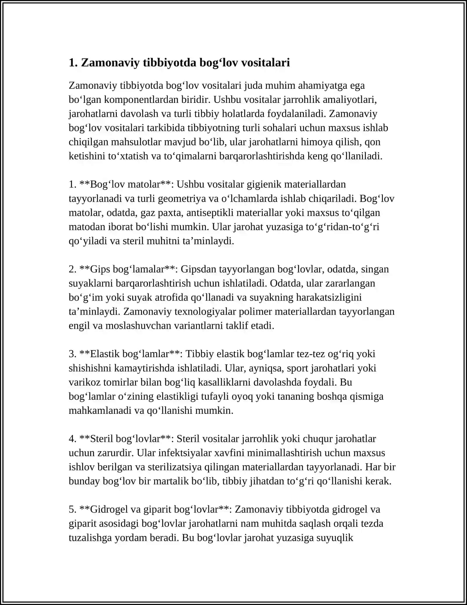 TIBBIYOT AMALIYOTIDA ISHLATILADIGAN YANGI ZAMONAVIY TABIIY VA SINTETIK XOM ASHYODAN TAYYORLANGAN BOG‘LOV VOSITALAR 3