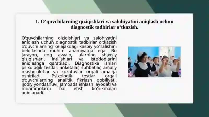 Oʻquvchilarning qiziqishlari va salohiyatini aniqlash uchun diagnostik tadqiqotlar 3