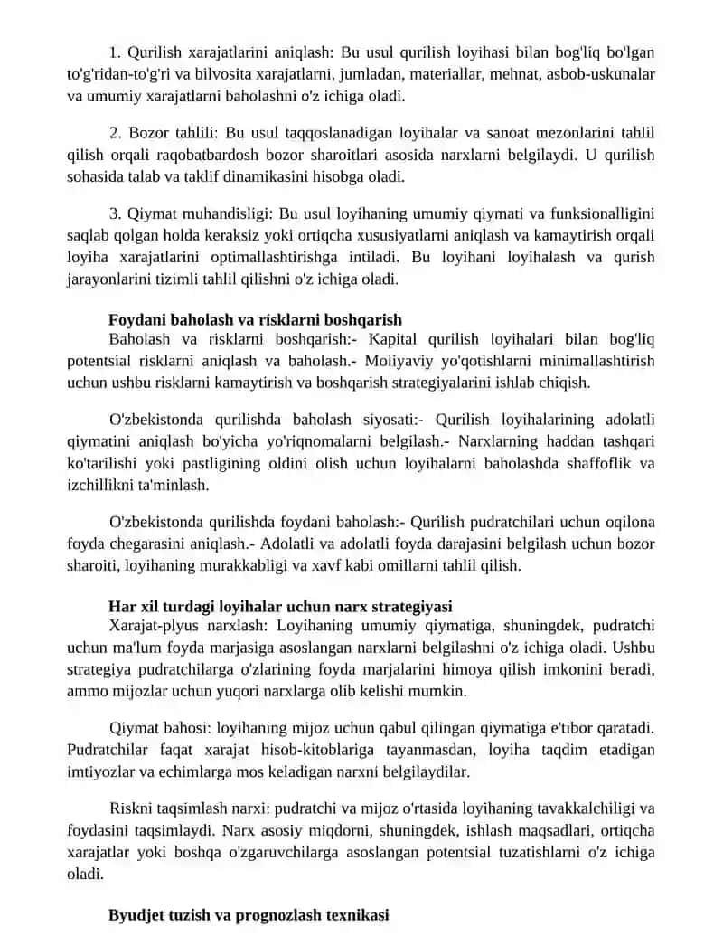 O'Zbekiston Respublikasida Kapital Qurilishda Baho Siyosati 3