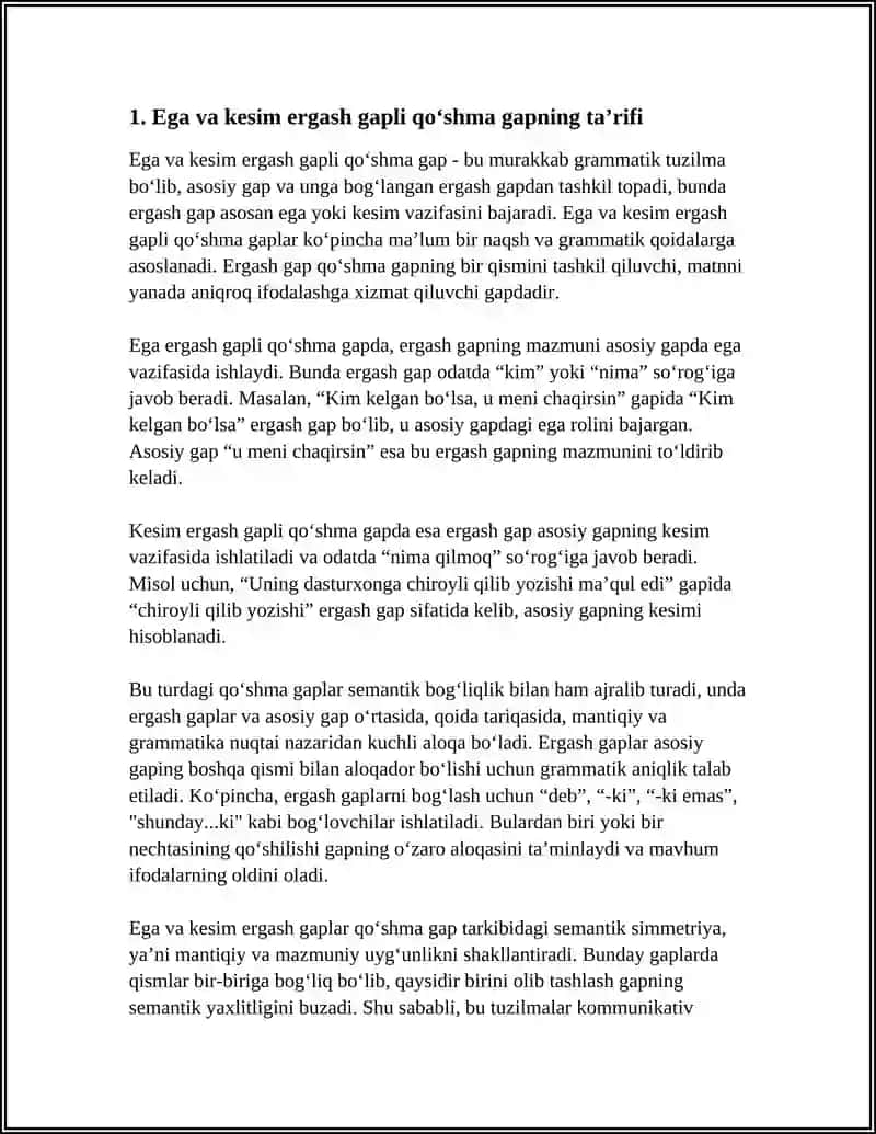 Ega va Kesim Ergash Gapli Qoshma Gap 3