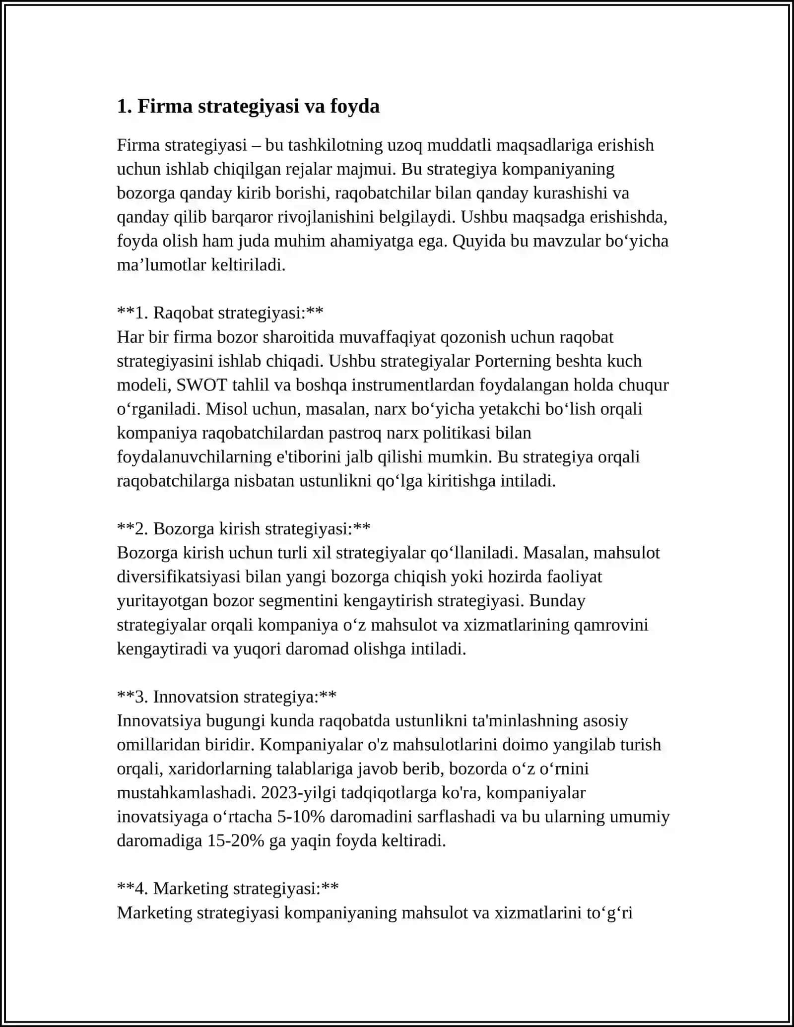 RAQOBATLASHUVCHI FIRMANING FOYDASI VA DAROMADLARI 3
