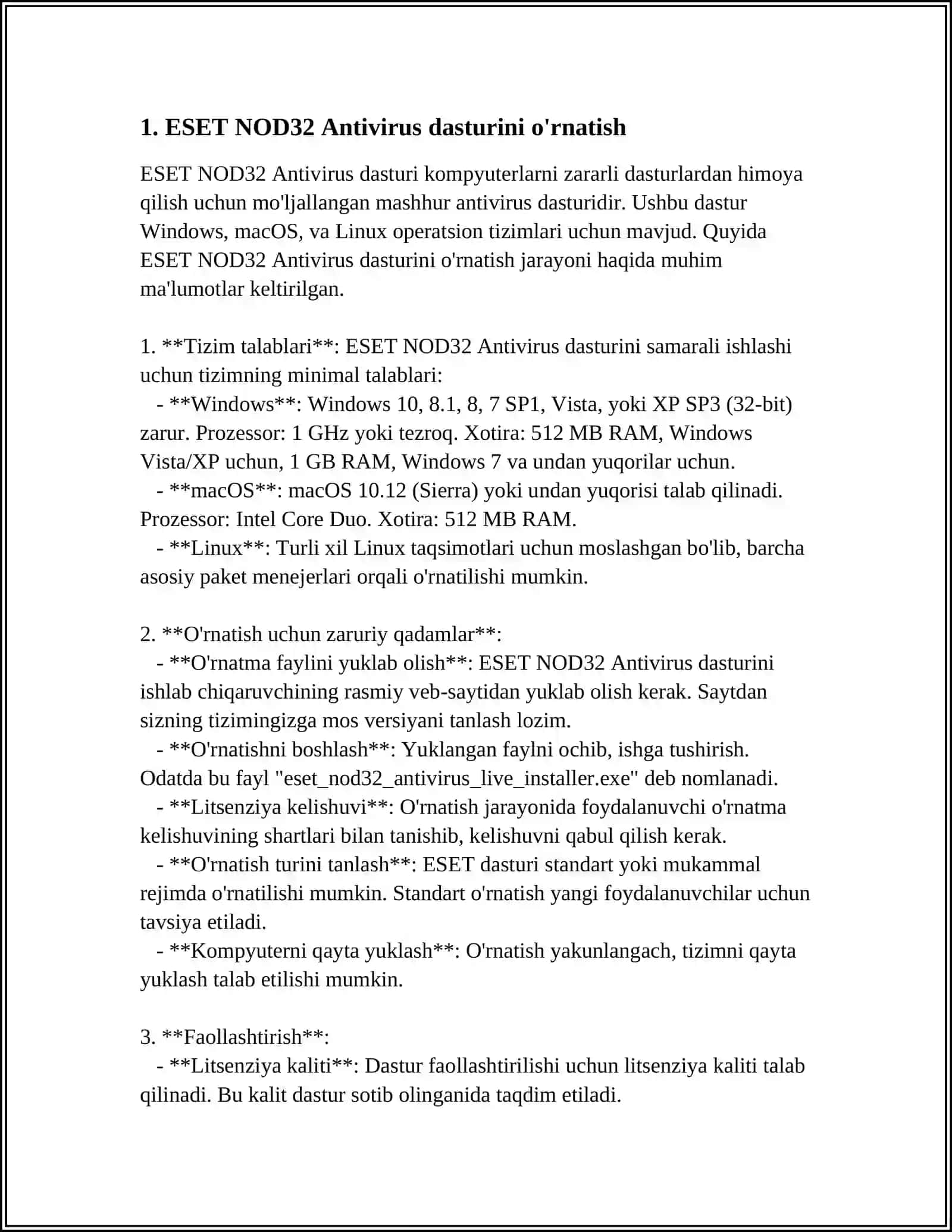 ESET NOD32 ANTIVIRUS VOSITASIDAN FOYDALANISH 3