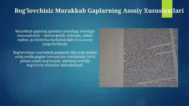 Bog‘lovchisiz Murakkab Gaplarning Turlari 3