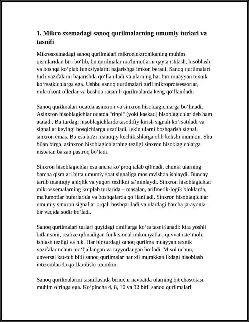 MIKROSXEMADAGI SANOQ QURILMA TURLARI RUSUMLANISHI,TEXNIK KOʻRSATGICHLARI VA TADBIQI 3