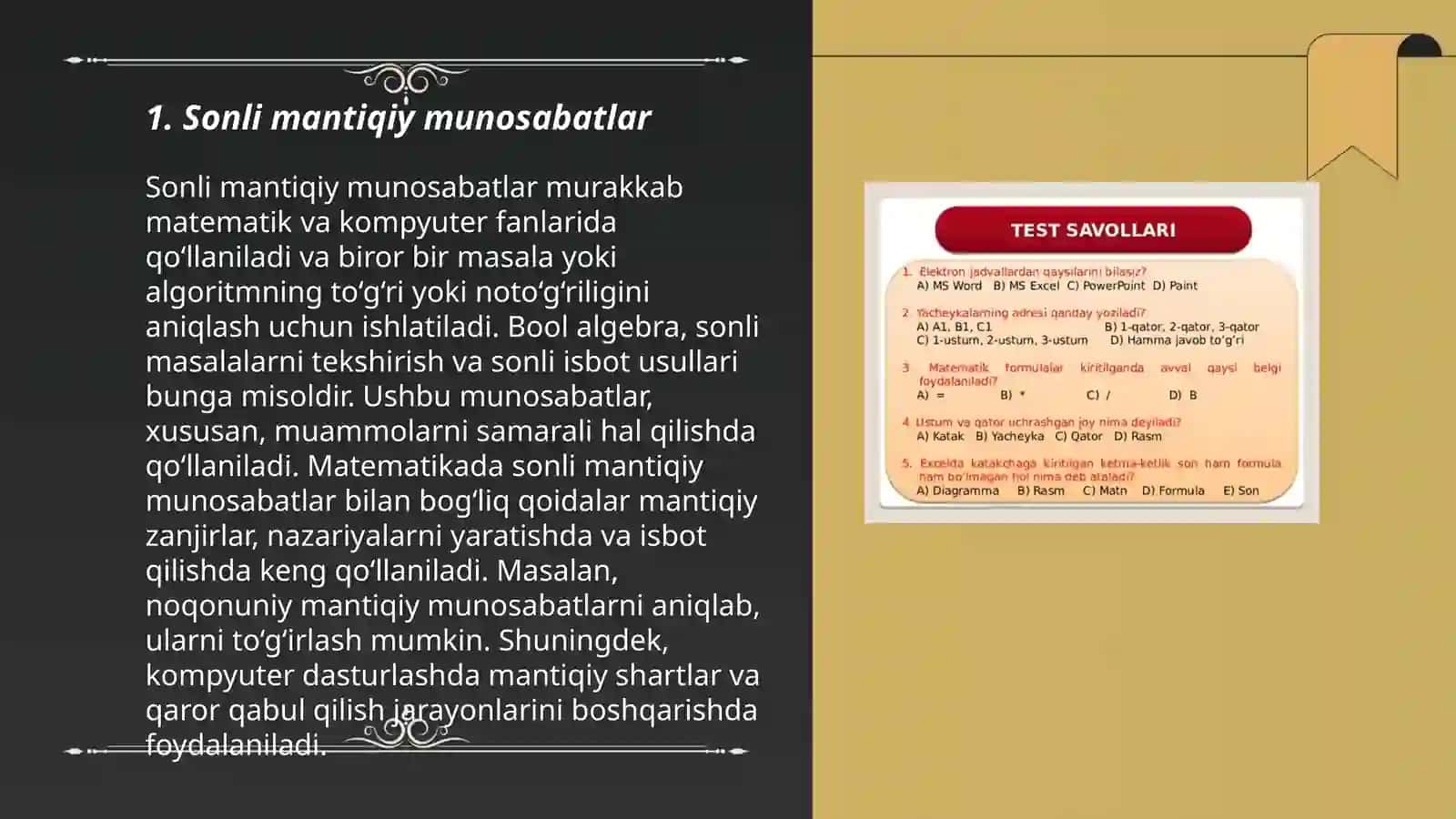 Mantiqiy masalalarni yechish uchun test topshiriqlar yaratish 3