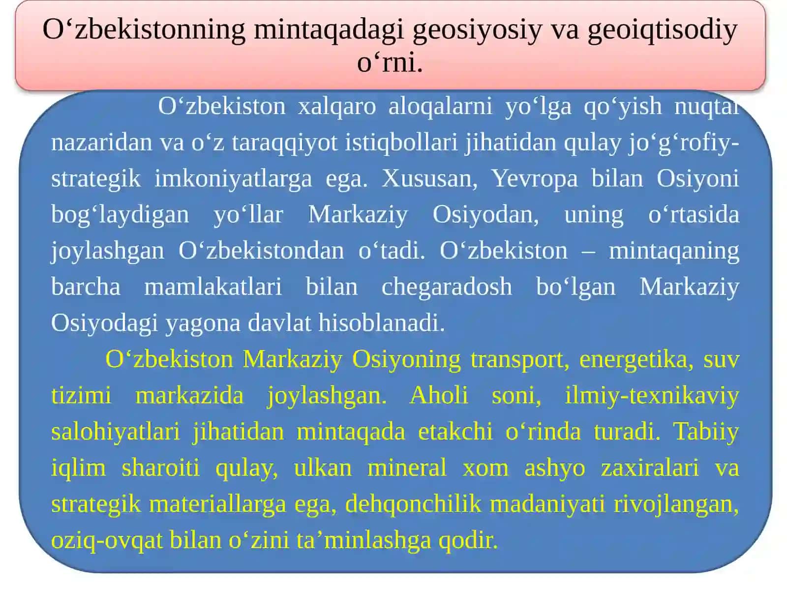 O‘zbekistonning mintaqadagi geosiyosiy va geoiqtisodiy o‘rni 3