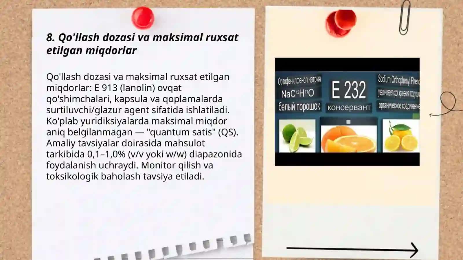 Oziq ovqat qõshimchasi: E 232-Orto-fenilfenolning natriy tuzi bo‘lgan oziq-ovqat qo‘shimchasining, Umumiy tasnifi va xususiyatlari 3