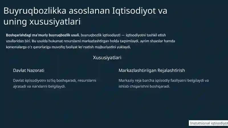 Buyruqbozlik va bozor iqtisodiyotining farqli jihatlari prezentatsiya 3