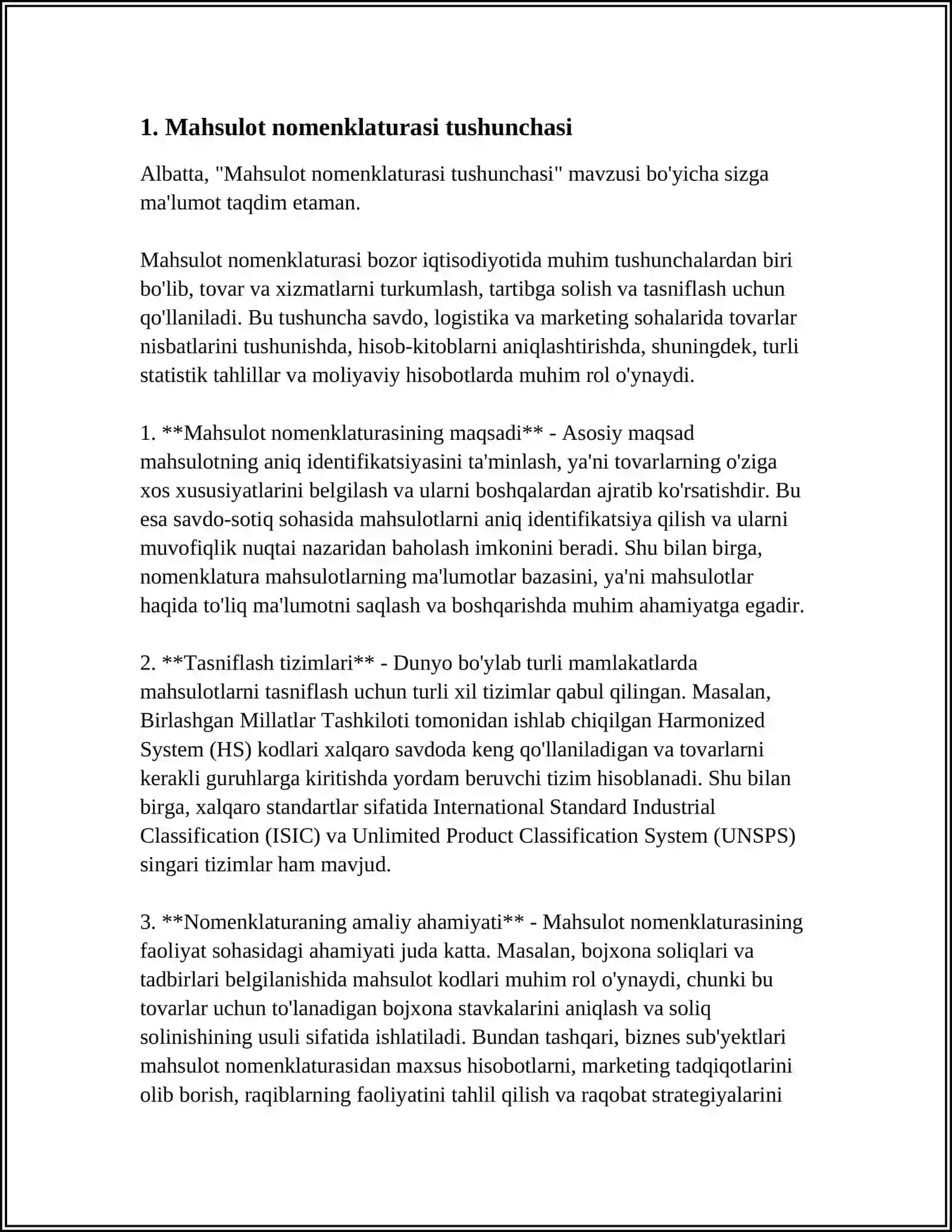 MAHSULOT NOMENKLATURASI VA ASSARTIMENTI HAJMINING TAHLILI 3