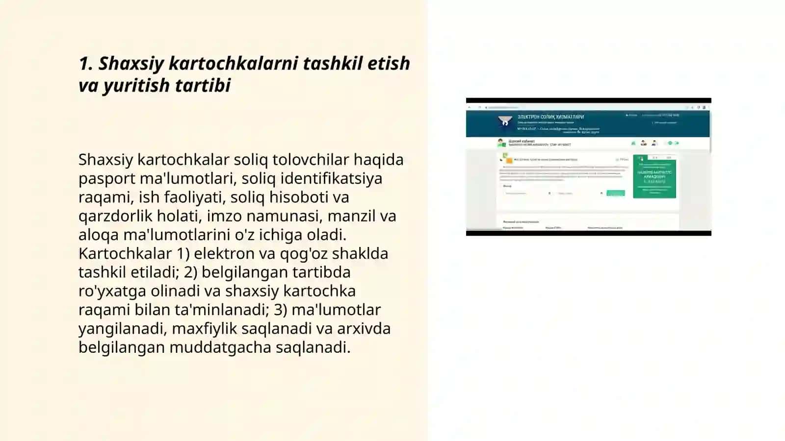 Davlat soliq xizmati organlarida soliq tolovchilarning shaxsiy kartochkalarini yuritish tartibi 3