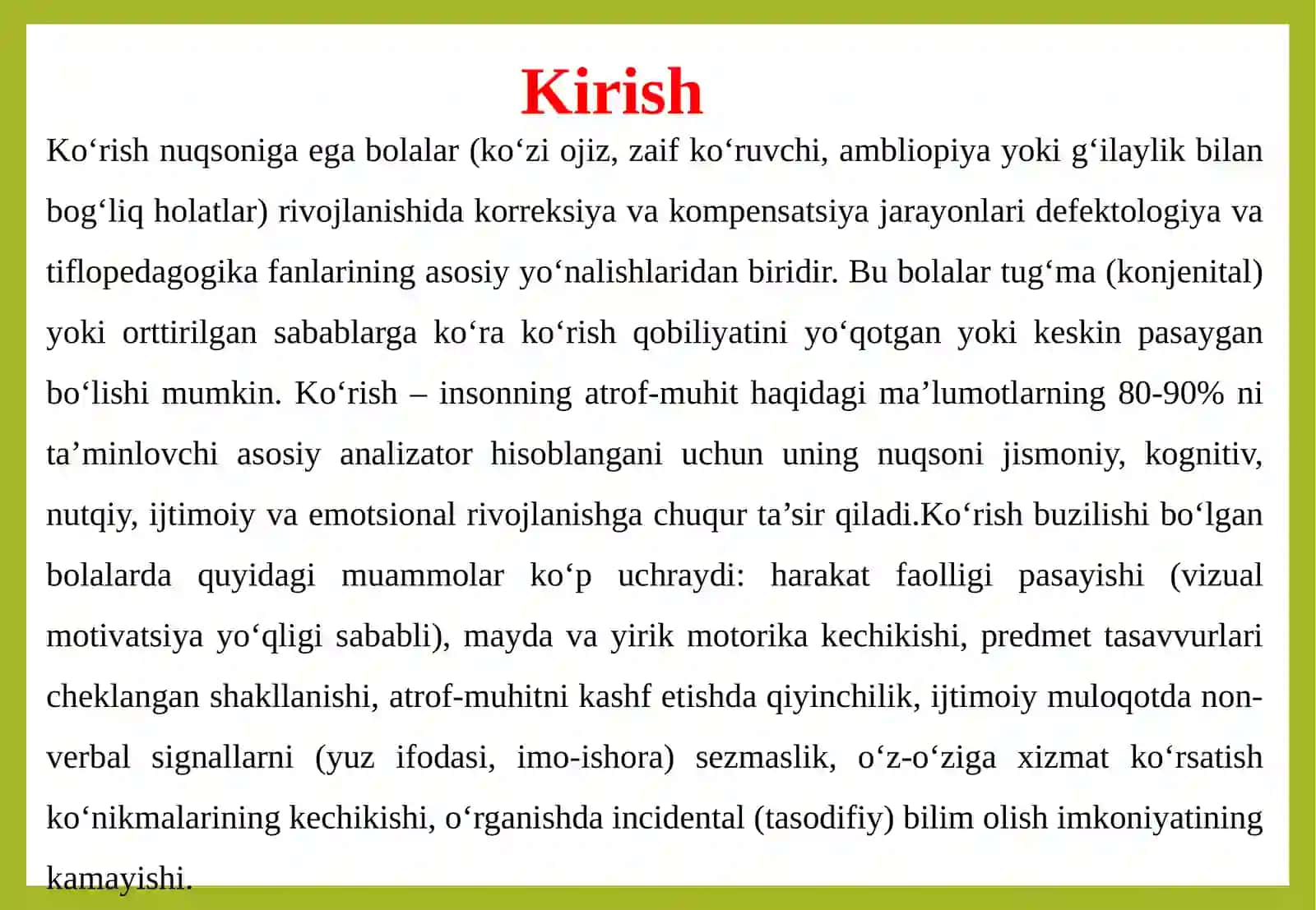 KO‘RISH NUQSONIGA EGA BOLALAR RIVOJLANISHIDA KORREKTSIYA VA KOMPENSATSIYA 3