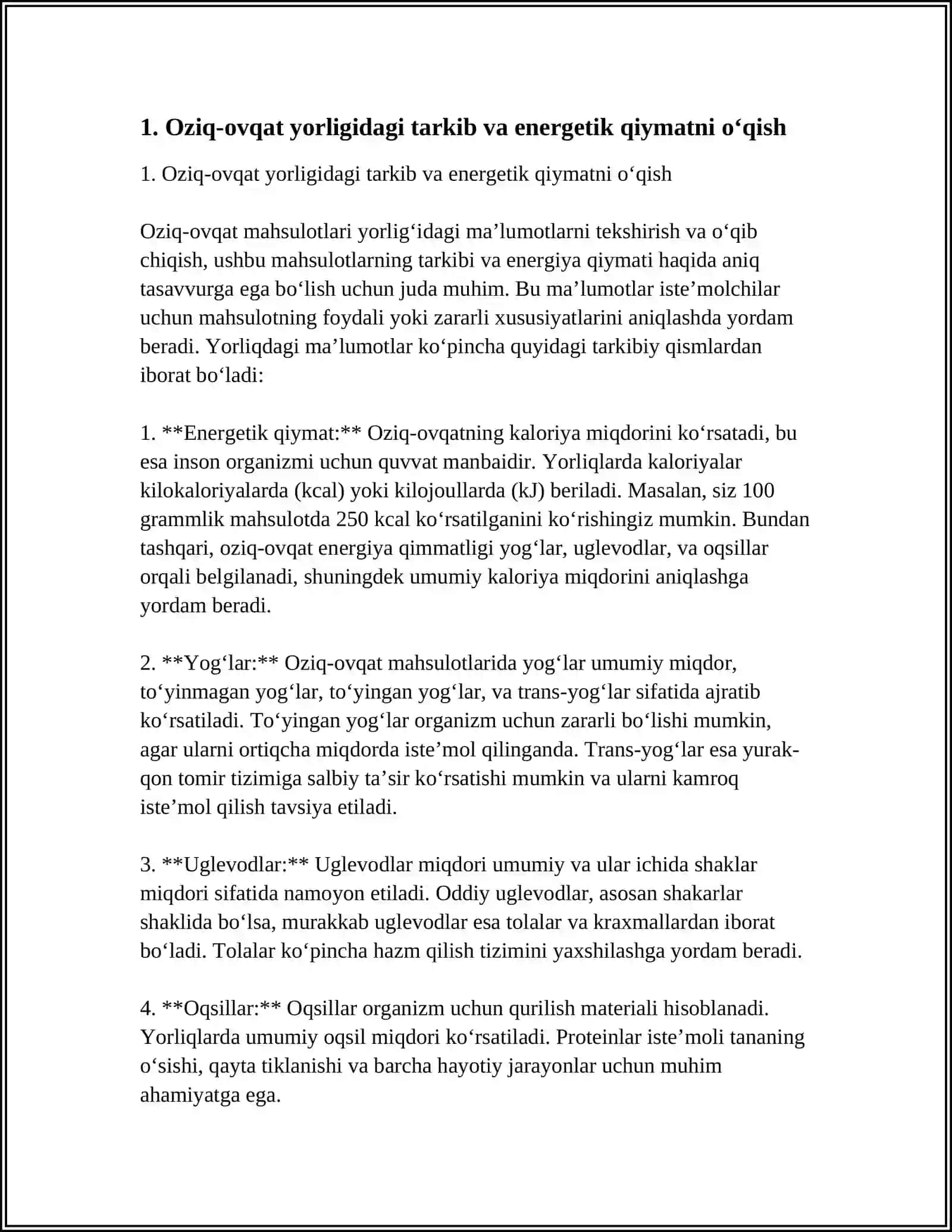 OZIQ-OVQAT MAHSULOTLARINING TARTIBI FOYDALI VA ZARARLI XUSUSIYATLARINI YORLIQLARI ORQALI OʻRGANISH 3
