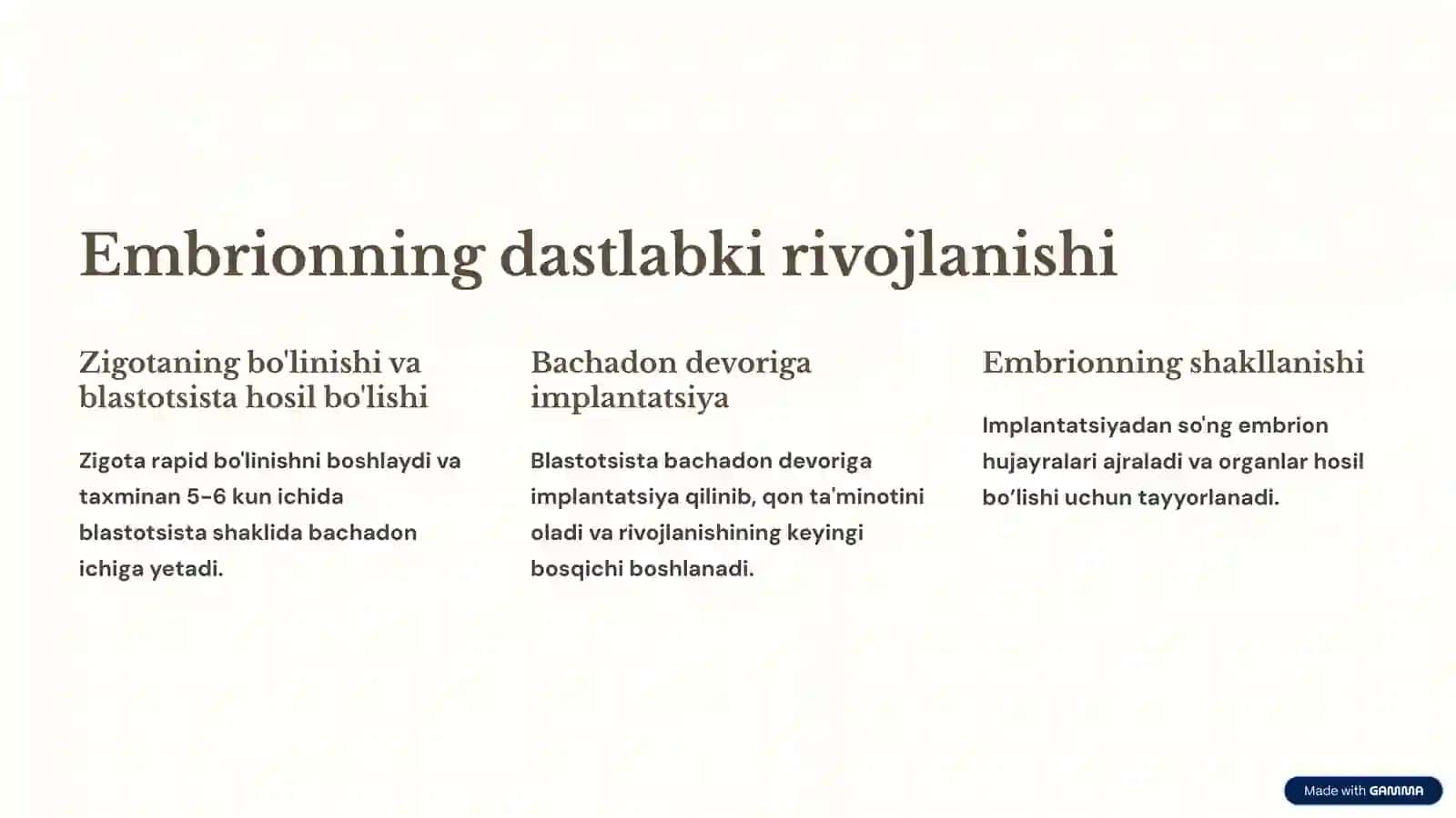 Urug'lanish, homilaning bachadonda rivojlanishi va homiladorlikdagi fiziologik o'zgarishlar 3
