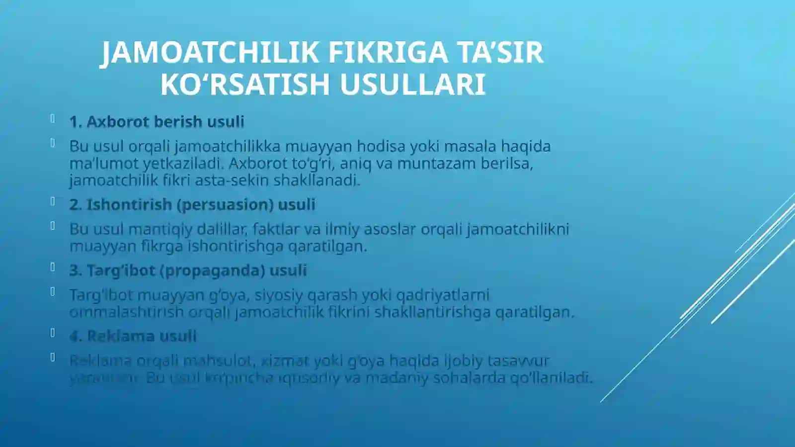Jamoatchilikfikriga ta’sir ko‘rsatish usullari 3