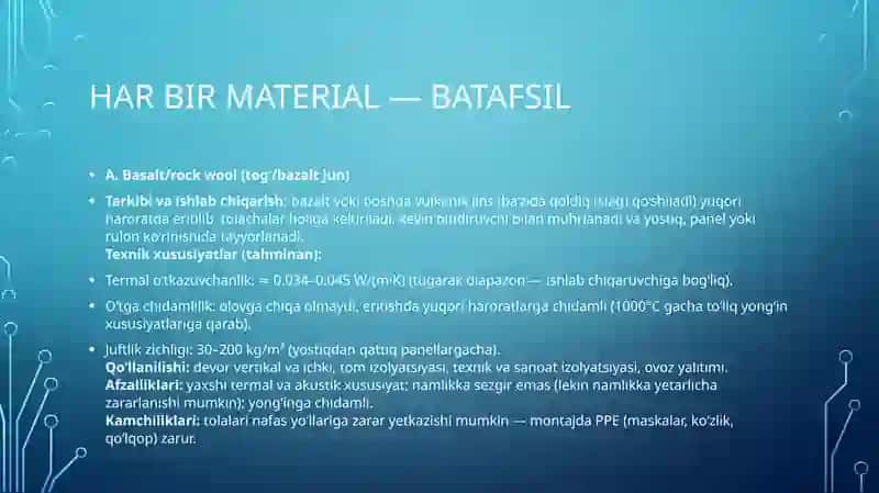 Ko'pchitilgan tog' jinslari va minerallardan issiqlik izolyatsiya mahsulotlari. 3