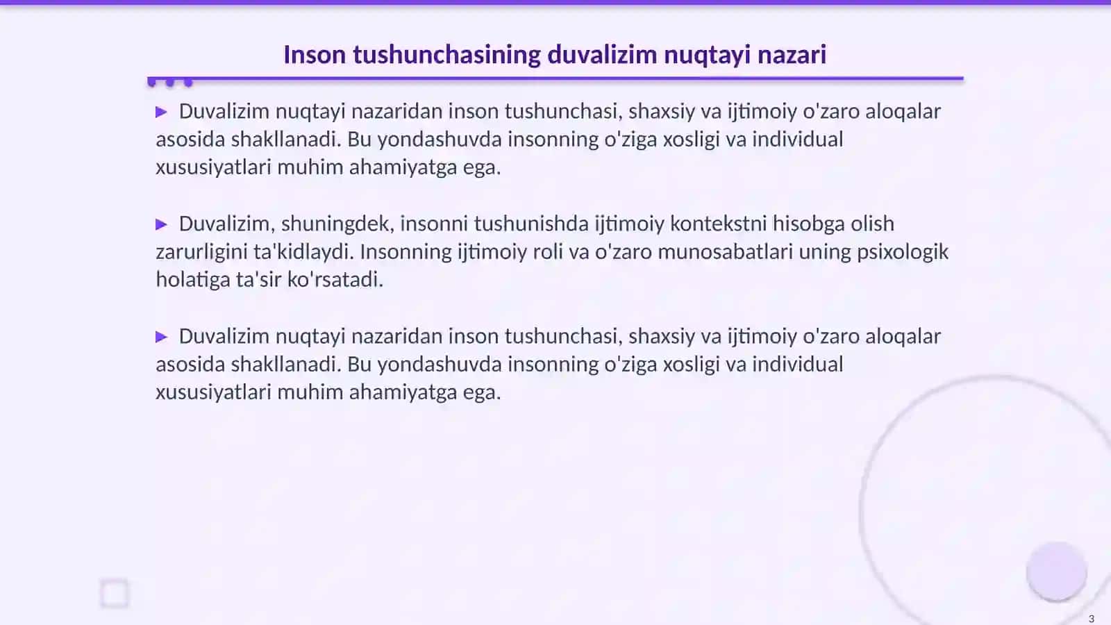 Insonni tushunishga duvalizim va monzim nuqtayi nazaridan yondashuv 3