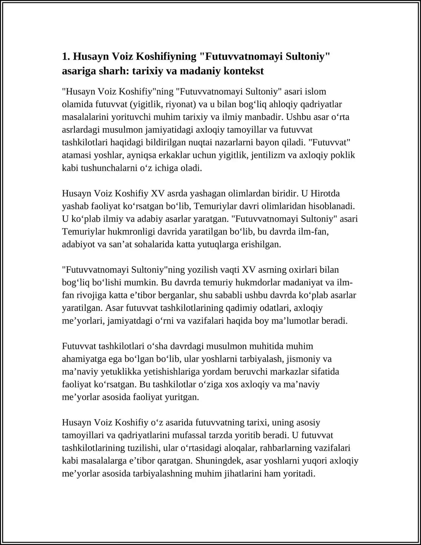 Husayn Voiz Koshifiyning "Futuvvatnomayi Sultoniy" asariga sharh 3