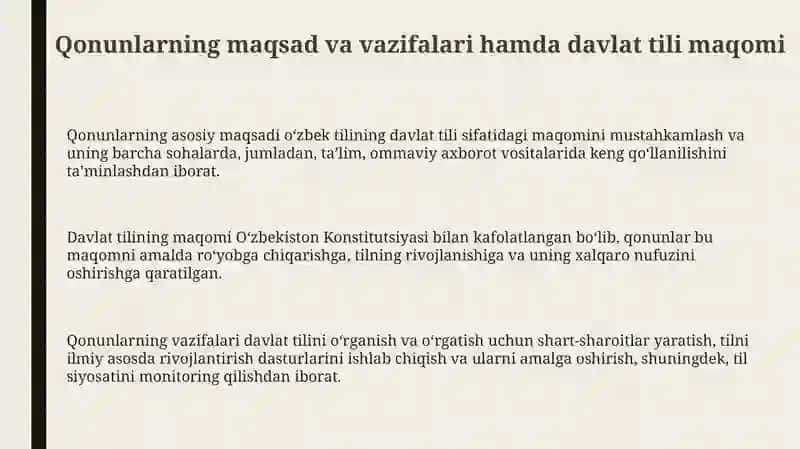 Davlat tili haqida qabul qilinga qonunlarning amaliyotdagi ahamiyati 3