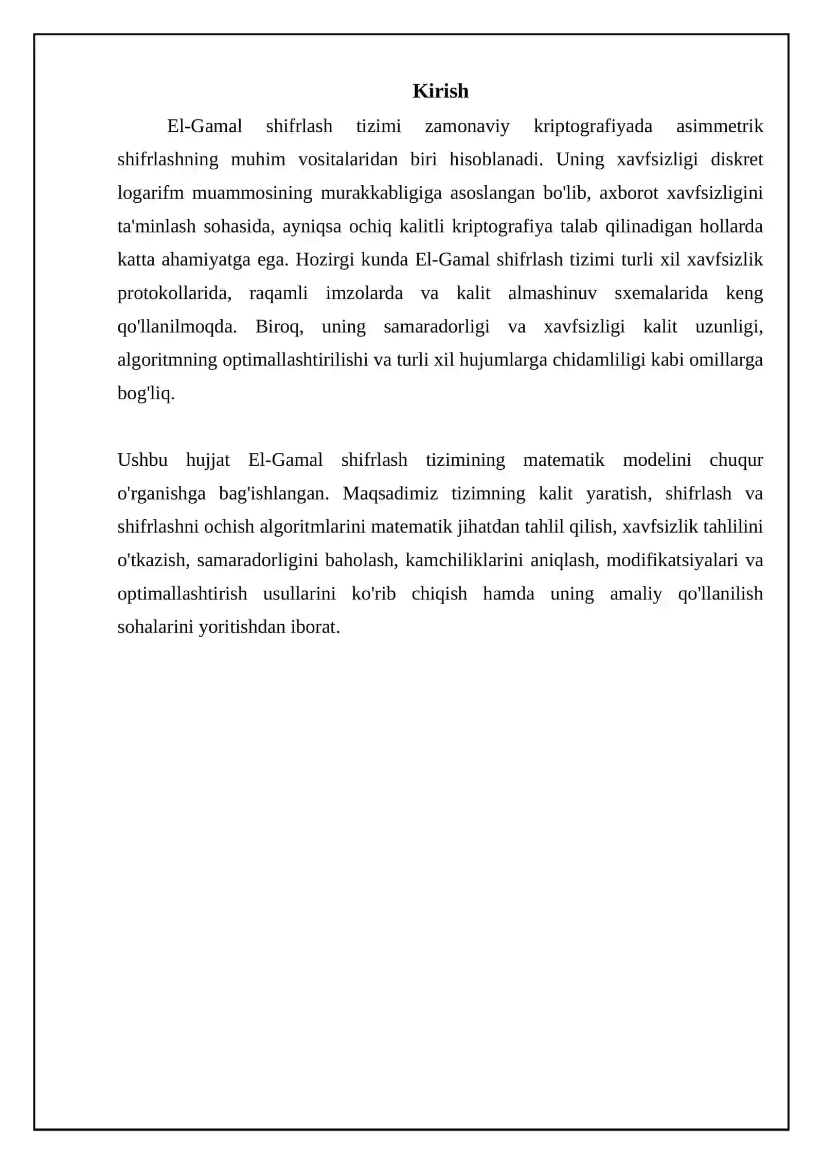 El-Gamal shifrlash tizimi: Asoslar va matematik model 3