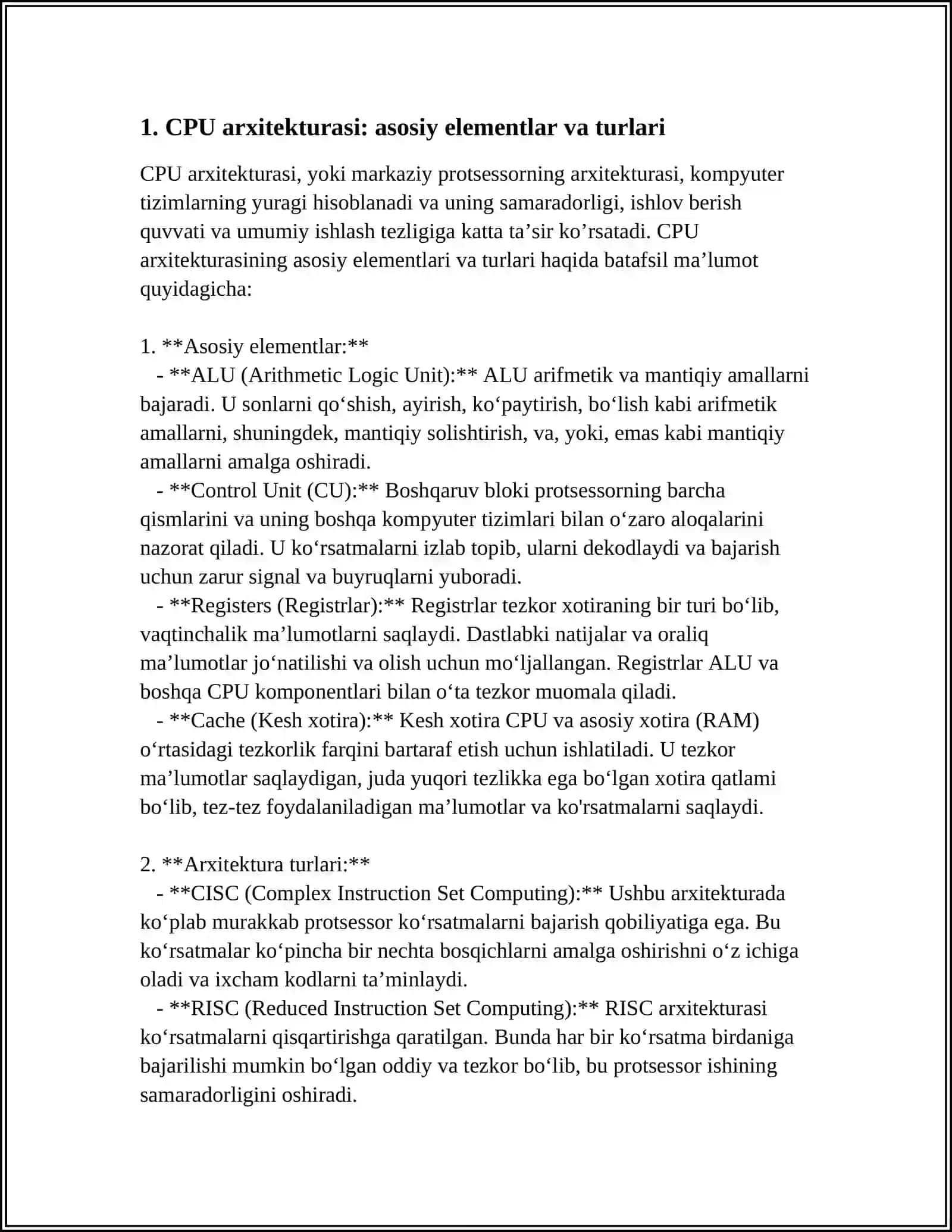 CPU VA XOTIRA ARXITEKTURASI 3